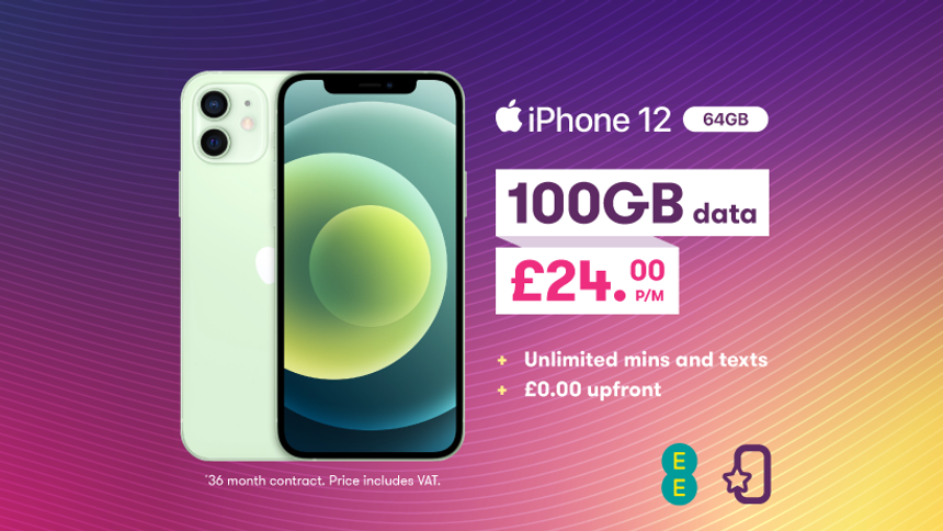 Apple iPhone 12 - £0 upfront + £22.80 a month
