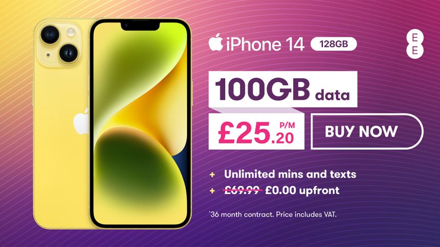 iPhone 14 exclusive - £0 upfront + £32.40 a month