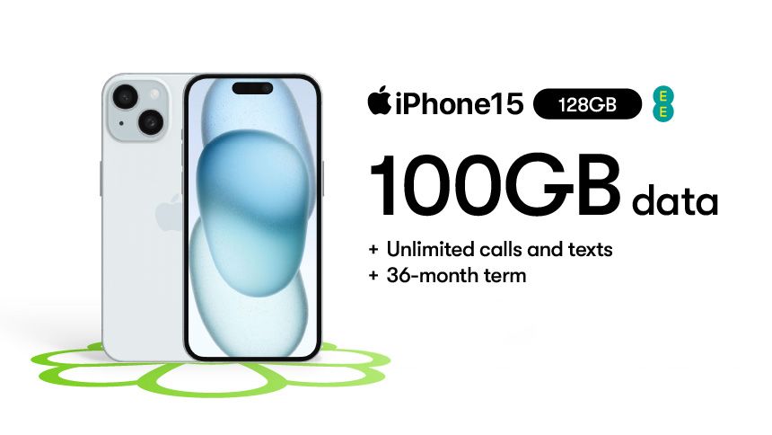 Apple iPhone 15 - 100GB data, unlimited mins & unlimited texts